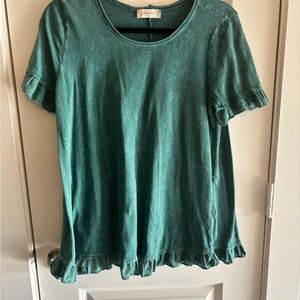 Women's Green Ruffle Hem Top